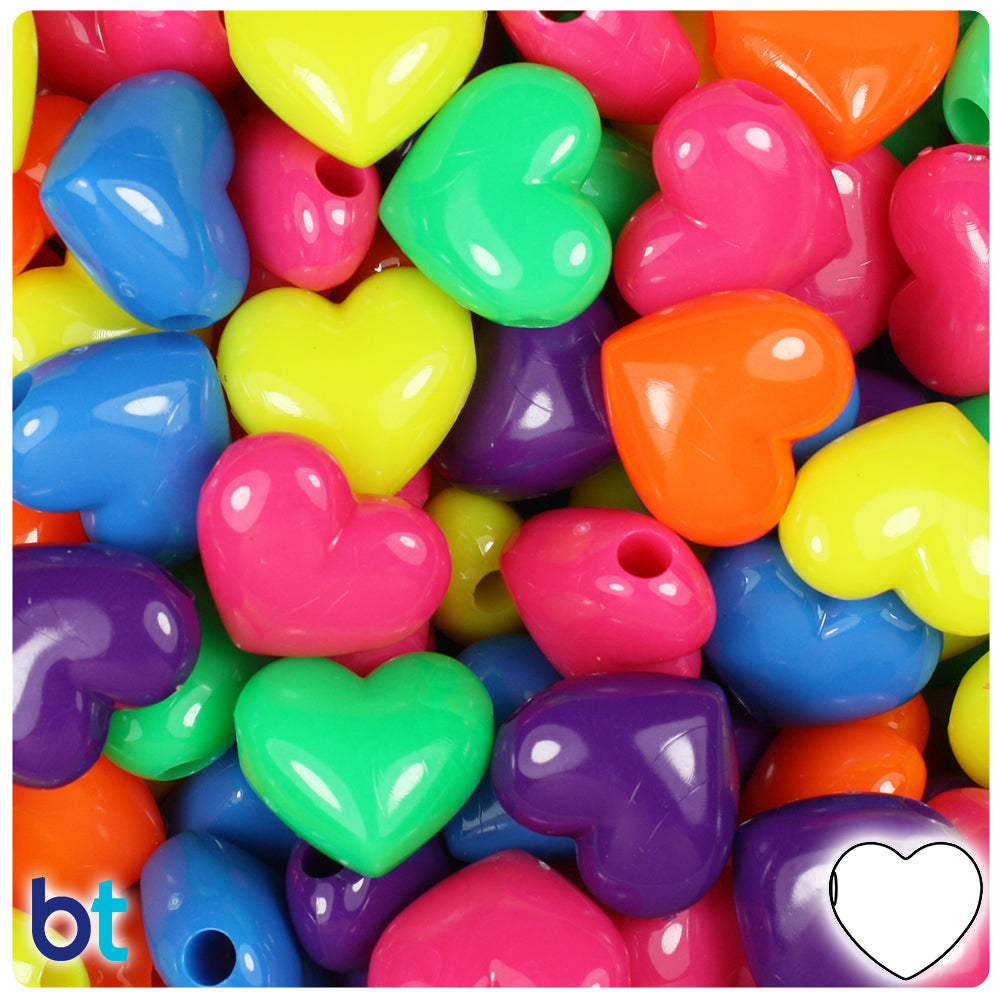 Neon Bright Mix 18mm Heart Pony Beads (24pcs)