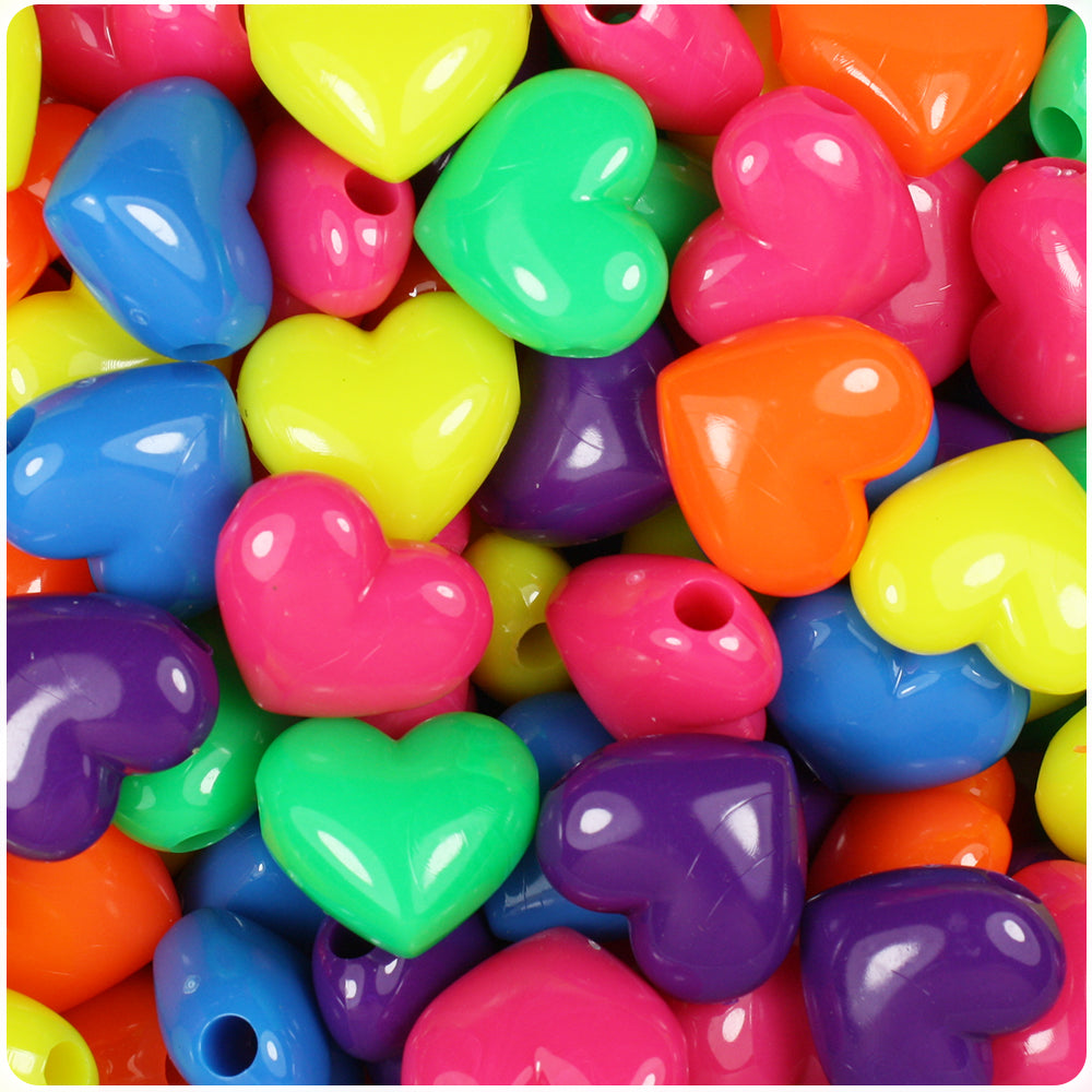 Neon Bright Mix 18mm Heart Pony Beads (8pcs)