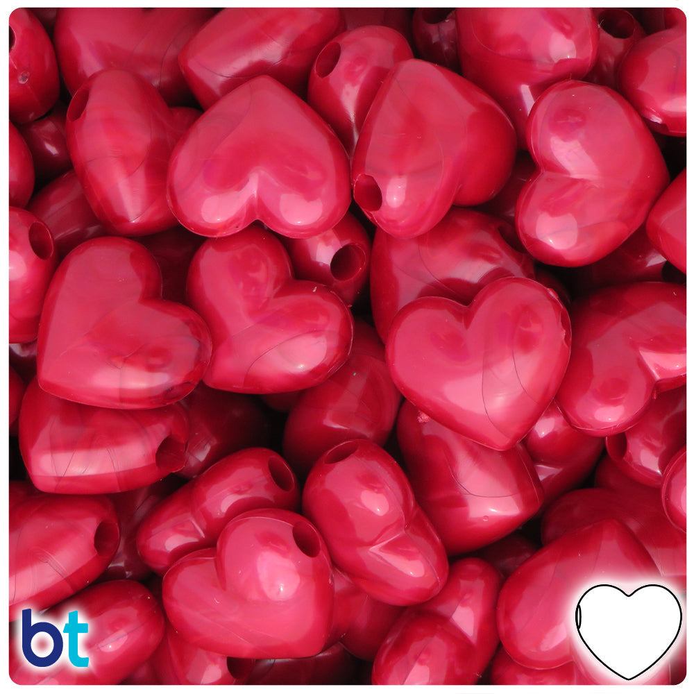 Red Pearl 18mm Heart Pony Beads (8pcs)