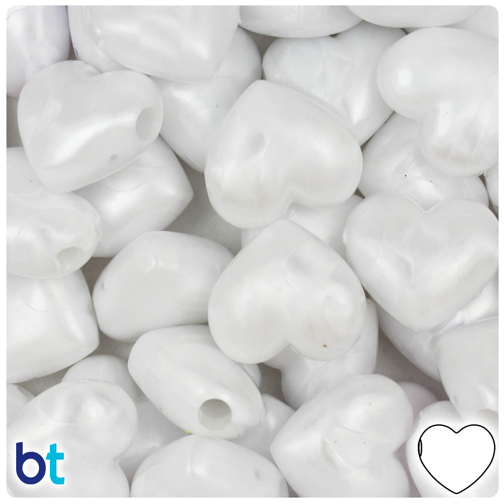 White Pearl 18mm Heart Pony Beads (8pcs)