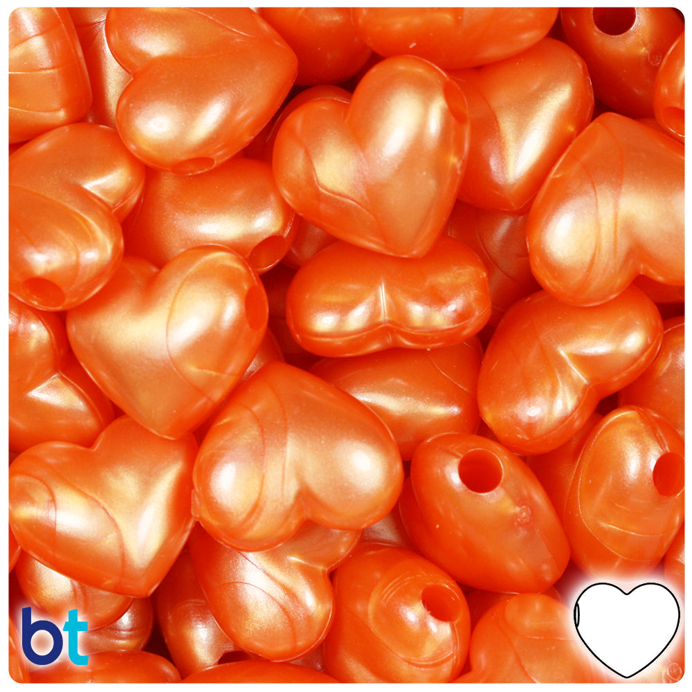 Orange Pearl 18mm Heart Pony Beads (24pcs)