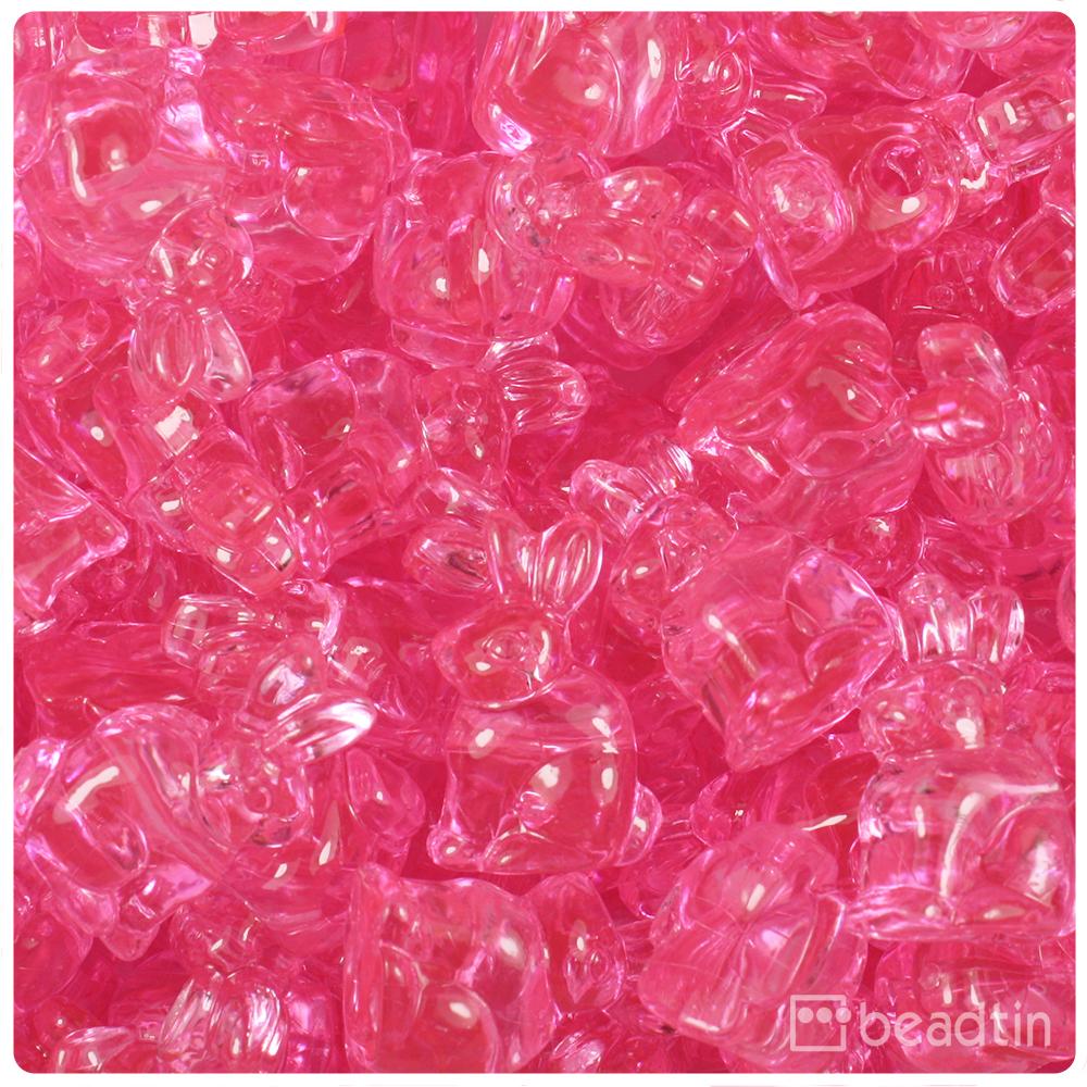Pink Transparent 24mm Bunny Rabbit Pony Beads (8pcs)