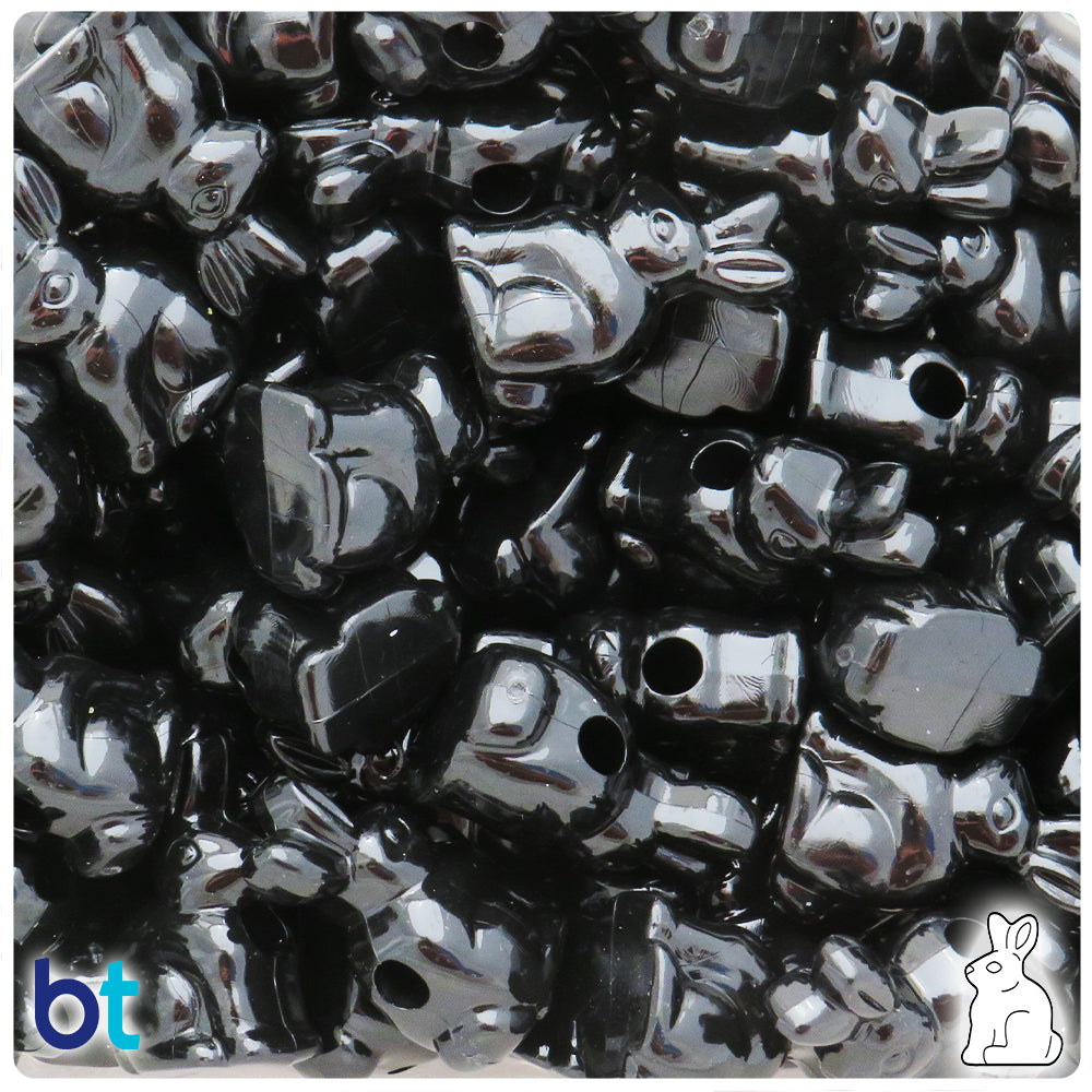 Black Opaque 24mm Bunny Rabbit Pony Beads (8pcs)