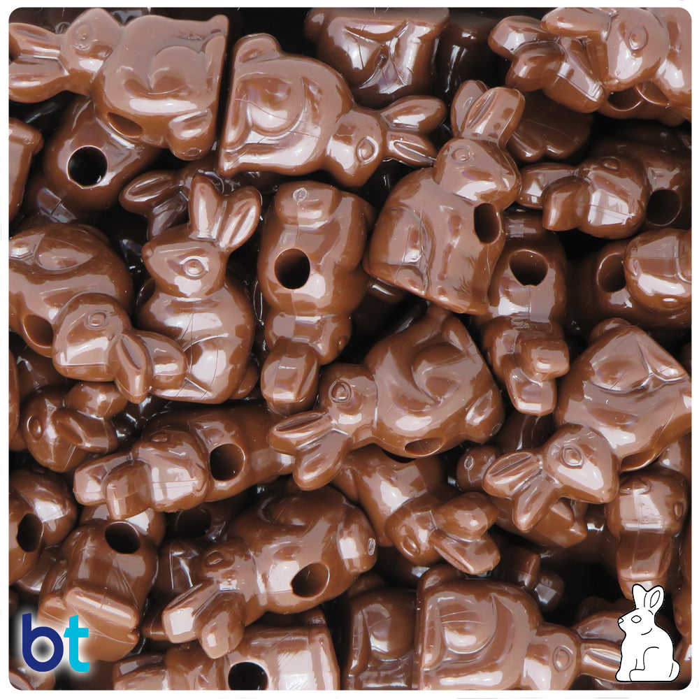Chocolate Opaque 24mm Bunny Rabbit Pony Beads (8pcs)