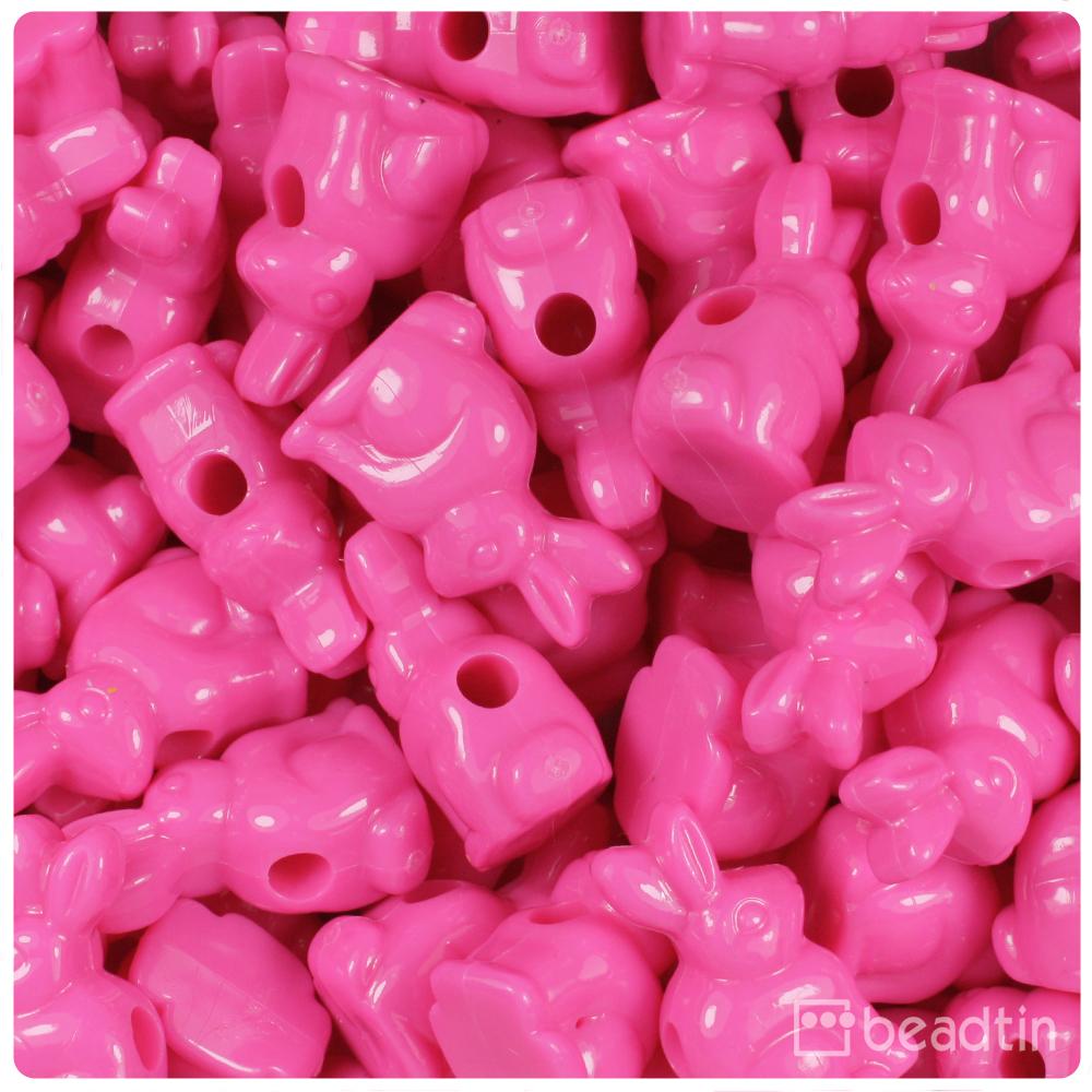 Dark Pink Opaque 24mm Bunny Rabbit Pony Beads (8pcs)