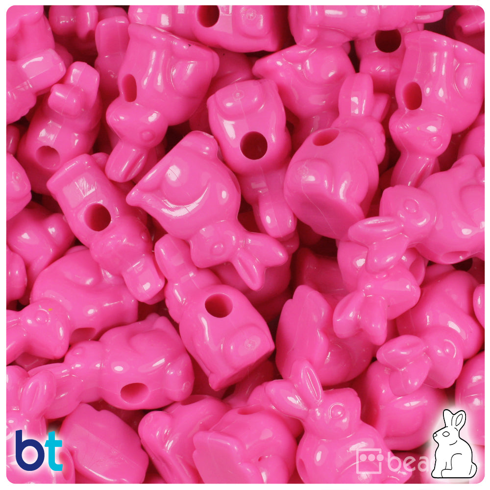 Dark Pink Opaque 24mm Bunny Rabbit Pony Beads (24pcs)