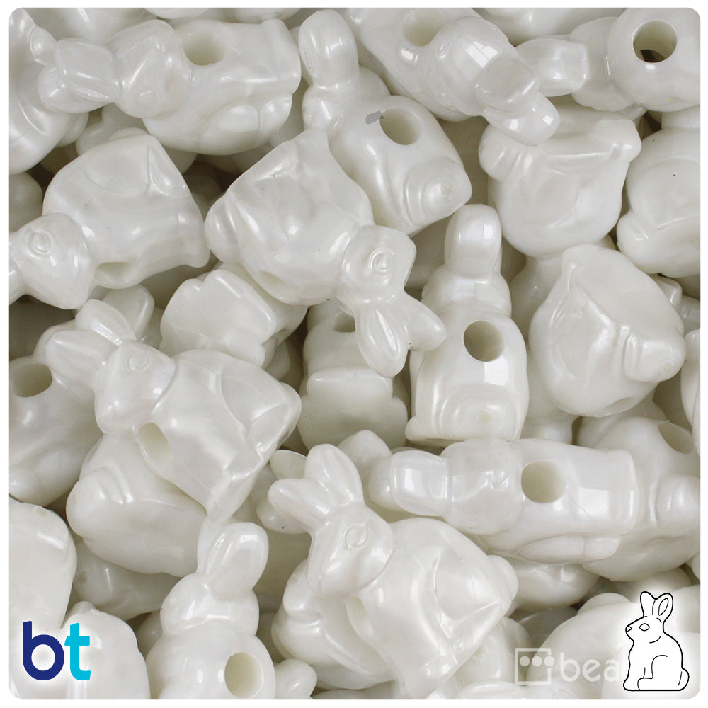 White Pearl 24mm Bunny Rabbit Pony Beads (24pcs)