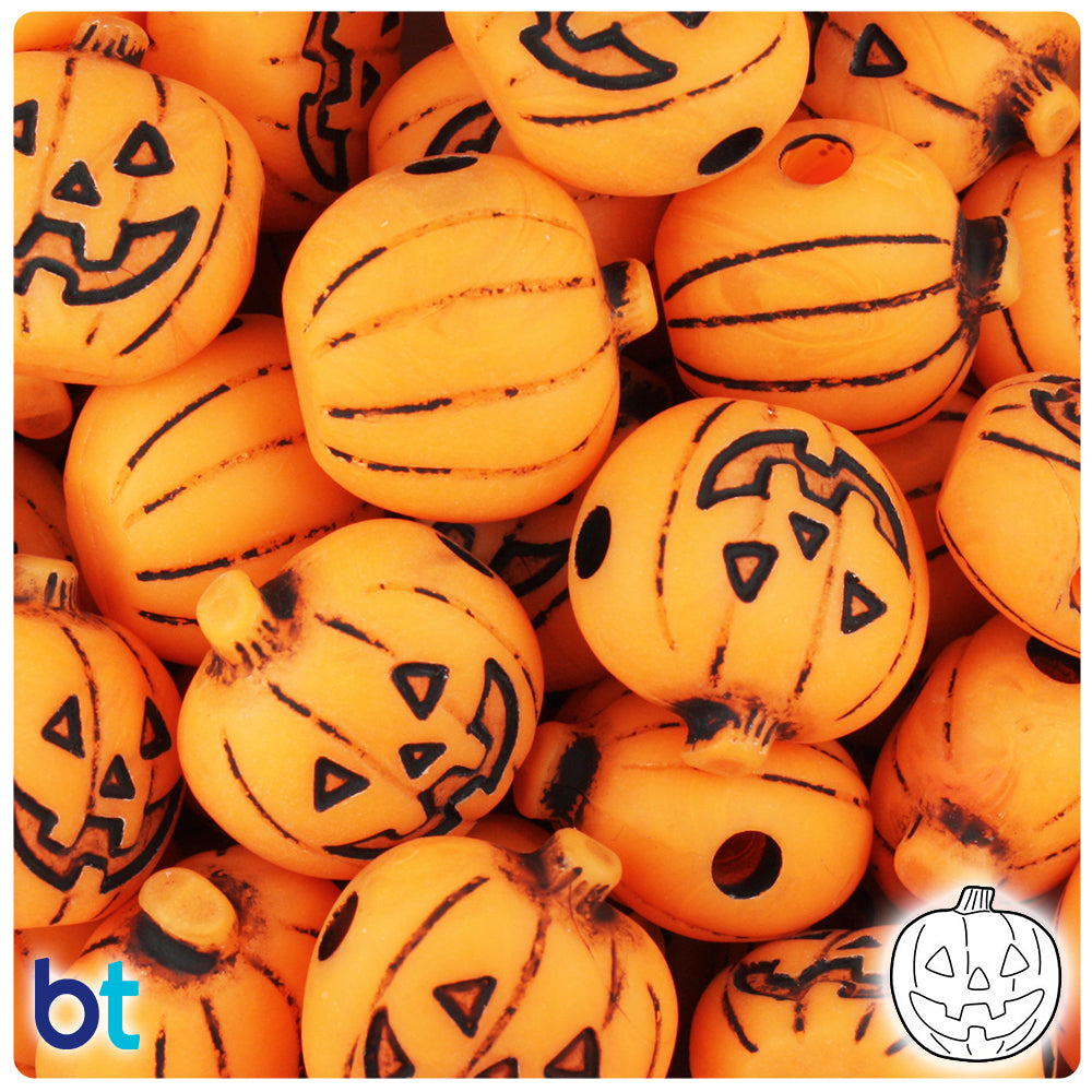 Orange Antique 20mm Jack O Lantern Pony Beads (24pcs)