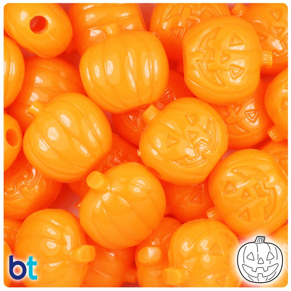 Orange Opaque 20mm Jack O Lantern Pony Beads (24pcs)