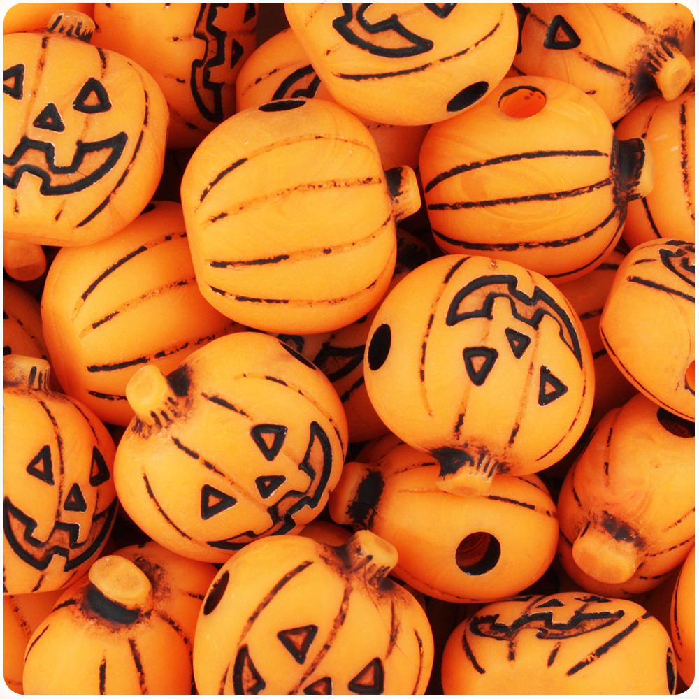 Orange Antique 20mm Jack O Lantern Pony Beads (8pcs)
