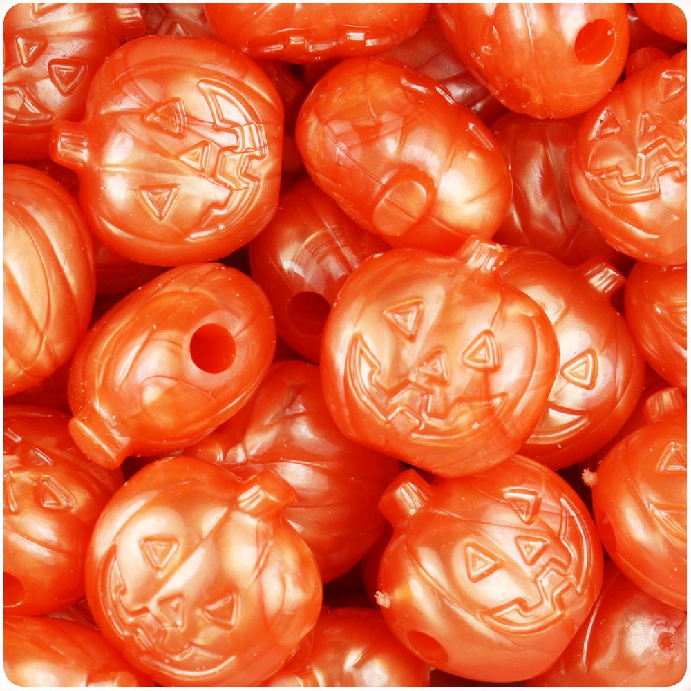 Orange Pearl 20mm Jack O Lantern Pony Beads (8pcs)