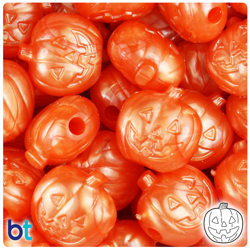Orange Pearl 20mm Jack O Lantern Pony Beads (24pcs)