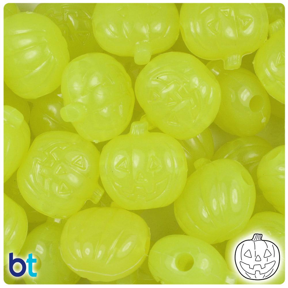 Yellow Glow 20mm Jack O Lantern Pony Beads (24pcs)