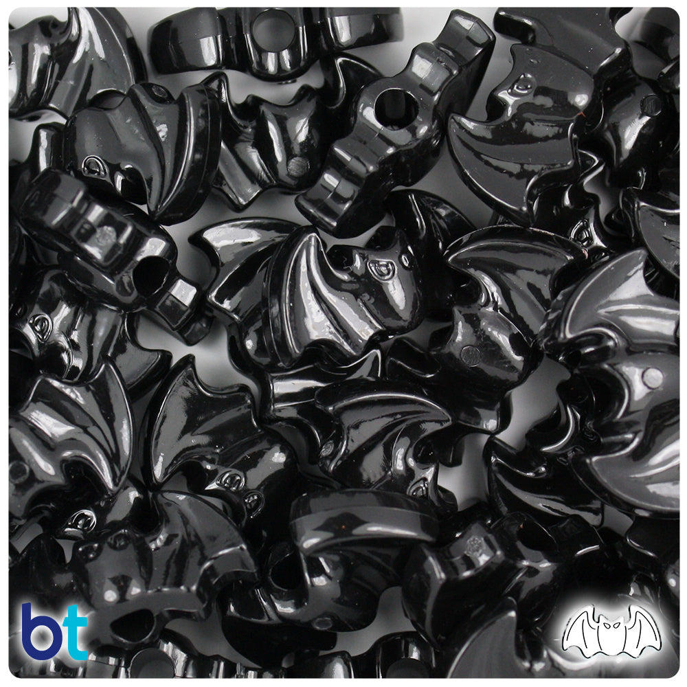 Black Opaque 25mm Bat Pony Beads (24pcs)