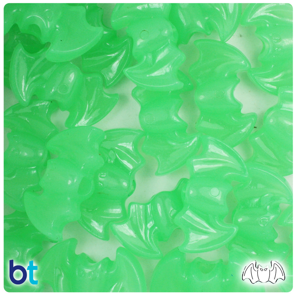 Green Glow 25mm Bat Pony Beads (24pcs)
