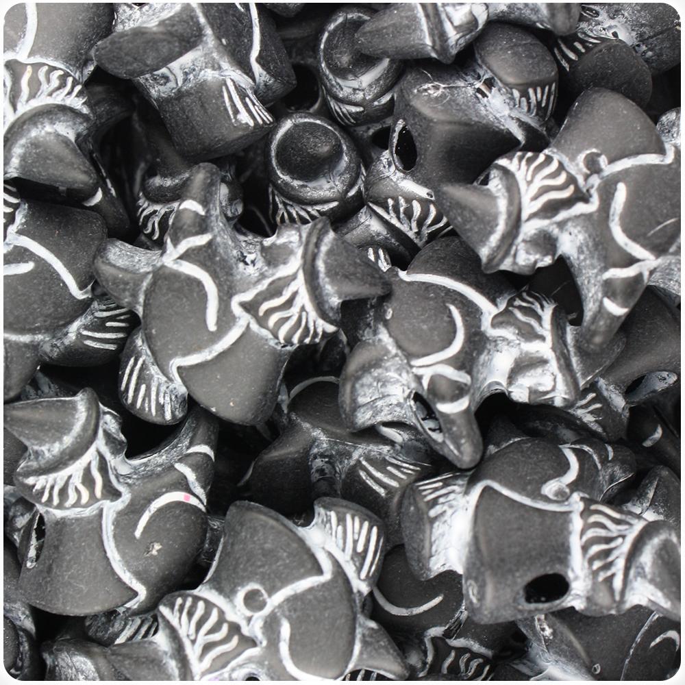 Black w/White Antique 24mm Witch Pony Beads (8pcs)