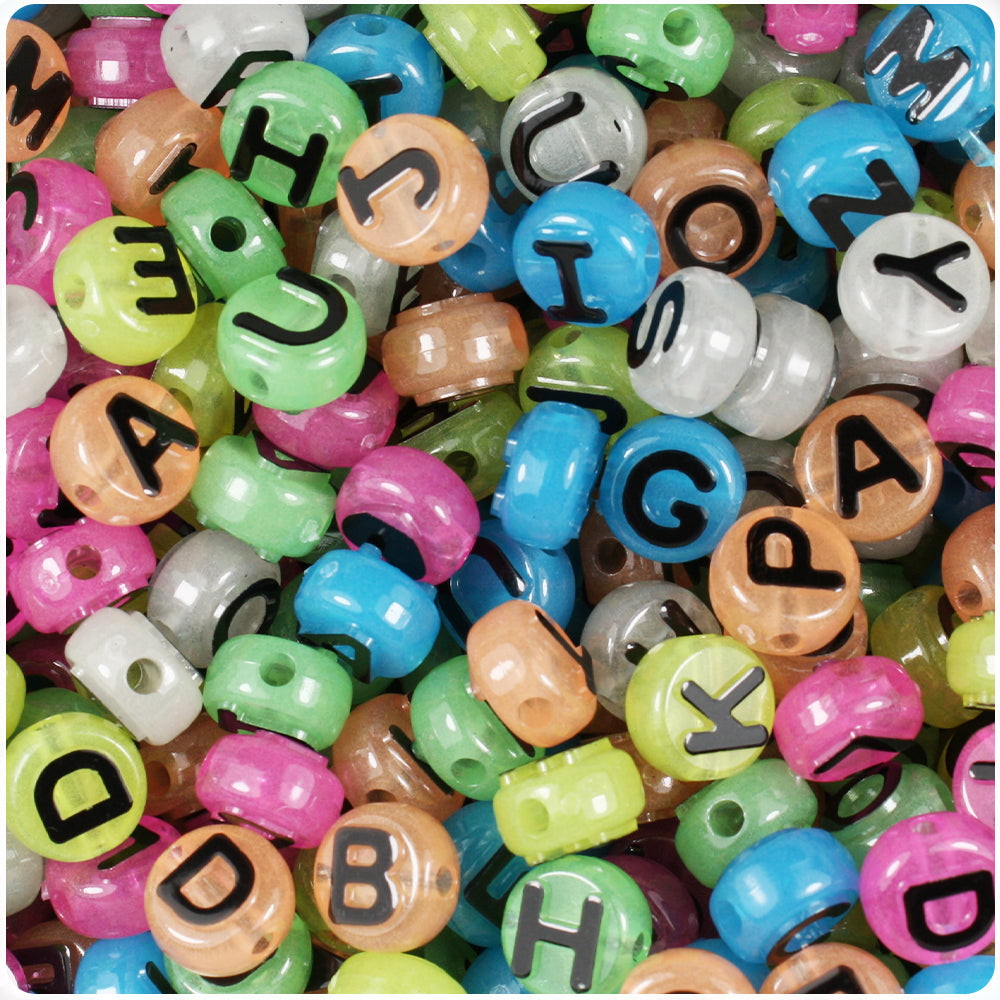Glow Mix 10mm Coin Alpha Beads - Black Letter Mix (144pcs)