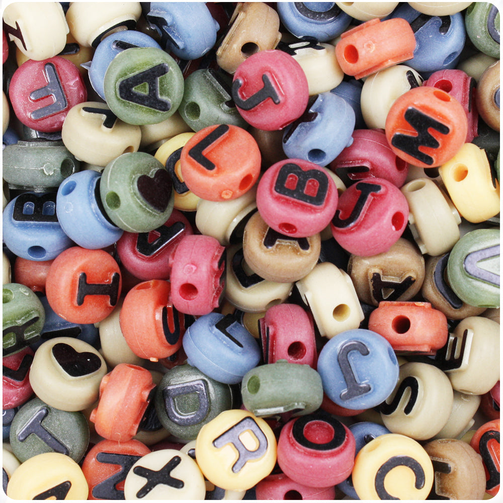 Americana Matte 10mm Coin Alpha Beads - Black Letter Mix(144pcs)