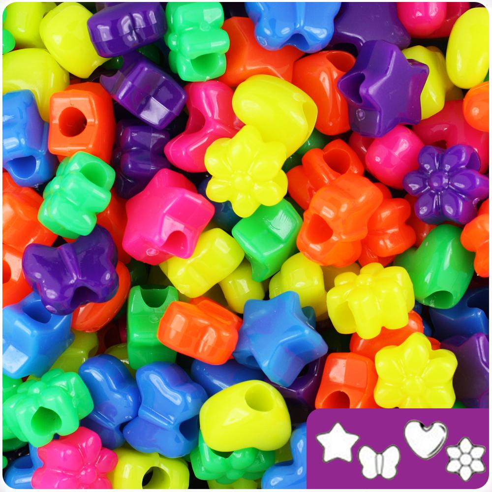 Neon Bright Mix 13mm Small Shape Mix Pony Beads (1oz)