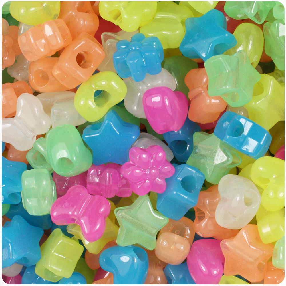 Glow Mix 13mm Small Shape Mix Pony Beads (1oz)