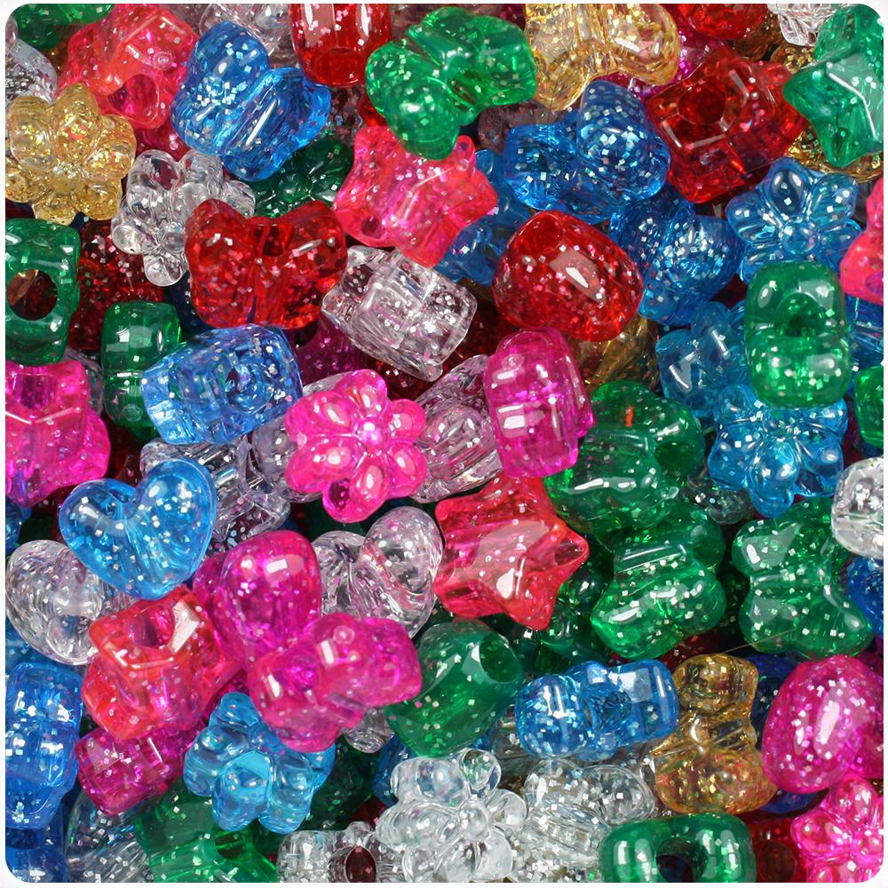 Classic Sparkle Mix 13mm Small Shape Mix Pony Beads (1oz)