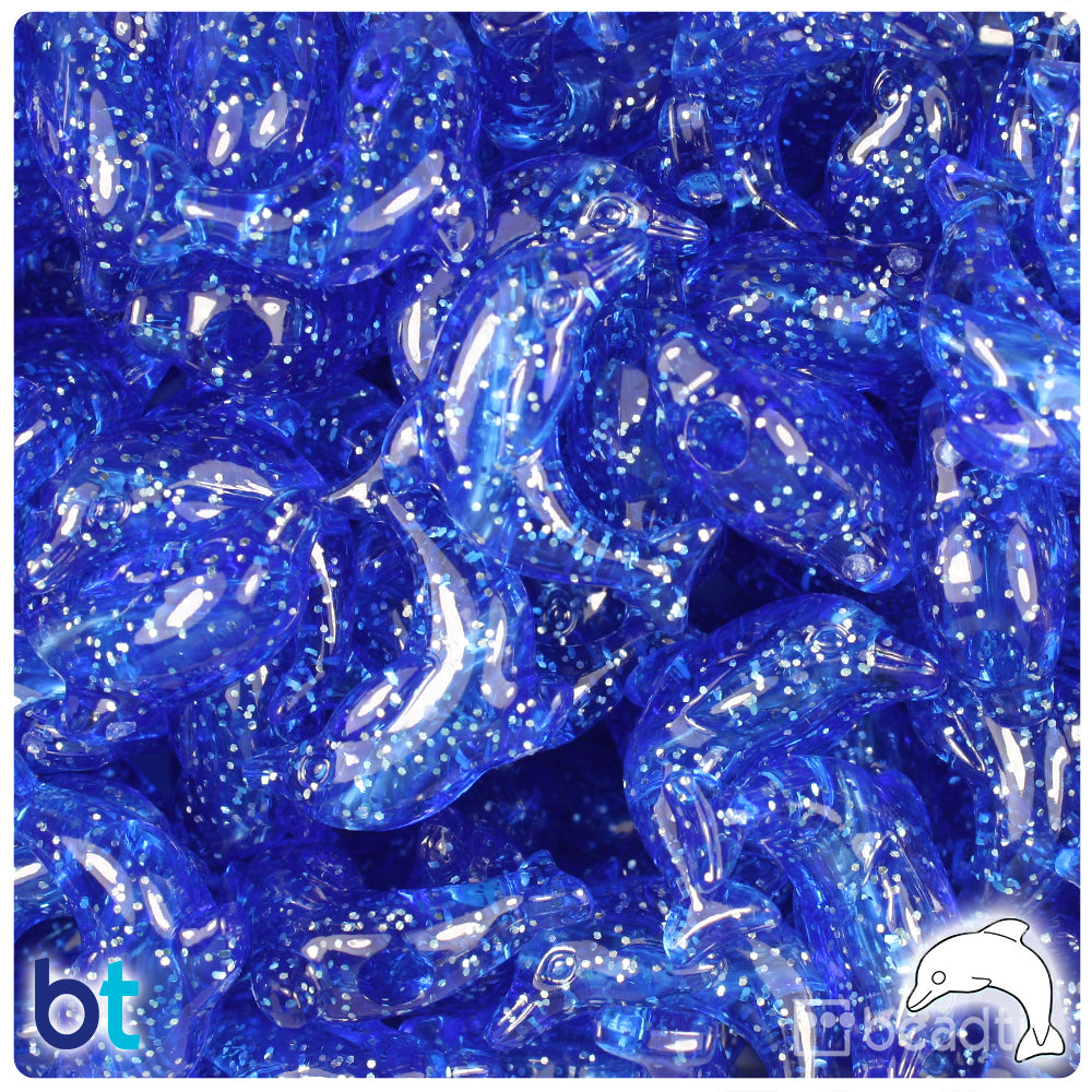 Dark Sapphire Sparkle 25mm Dolphin Pony Beads (24pcs)