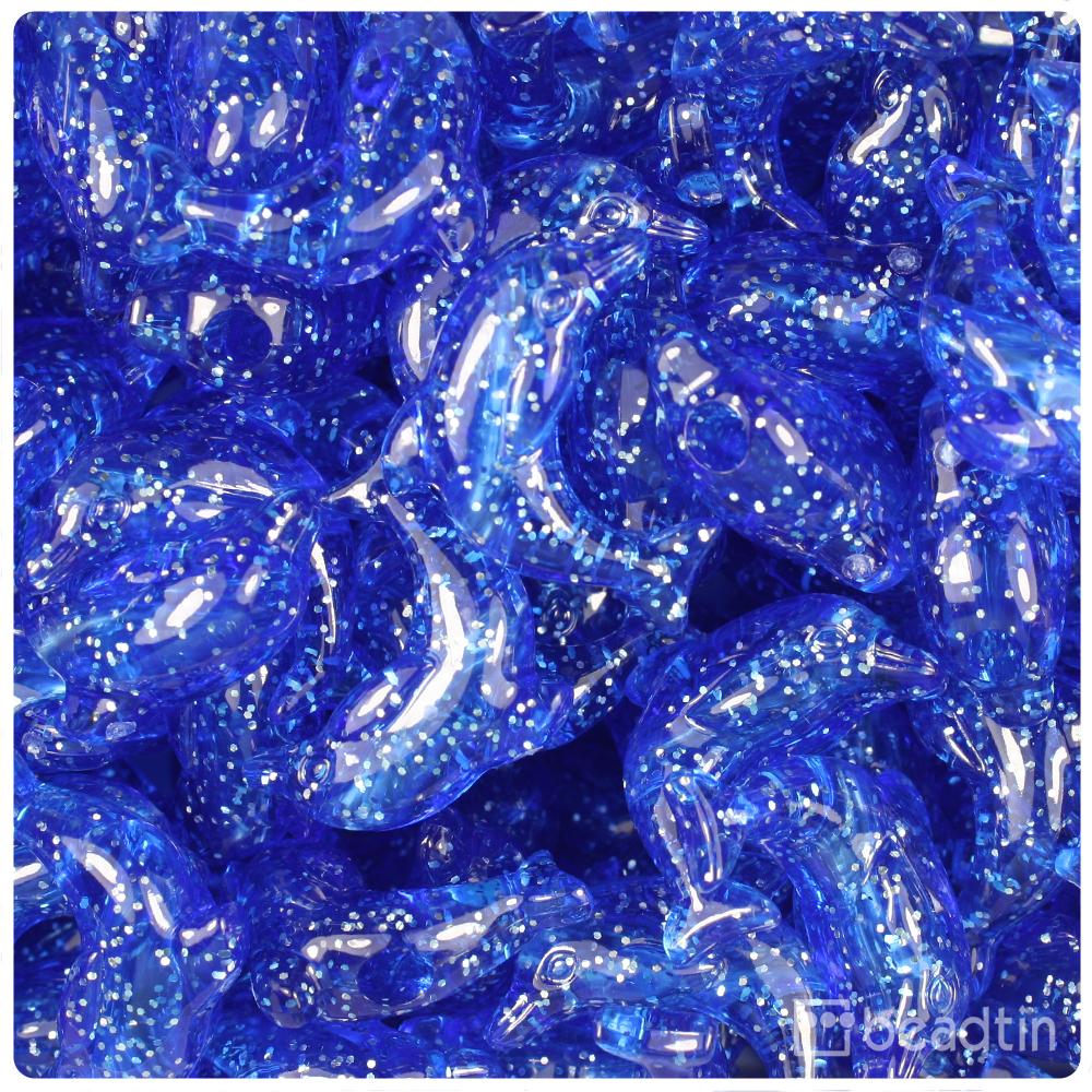 Dark Sapphire Sparkle 25mm Dolphin Pony Beads (8pcs)