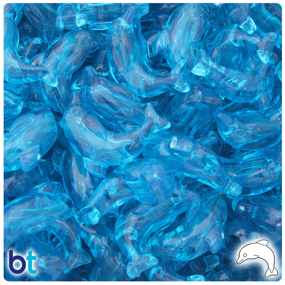 Turquoise Transparent 25mm Dolphin Pony Beads (24pcs)