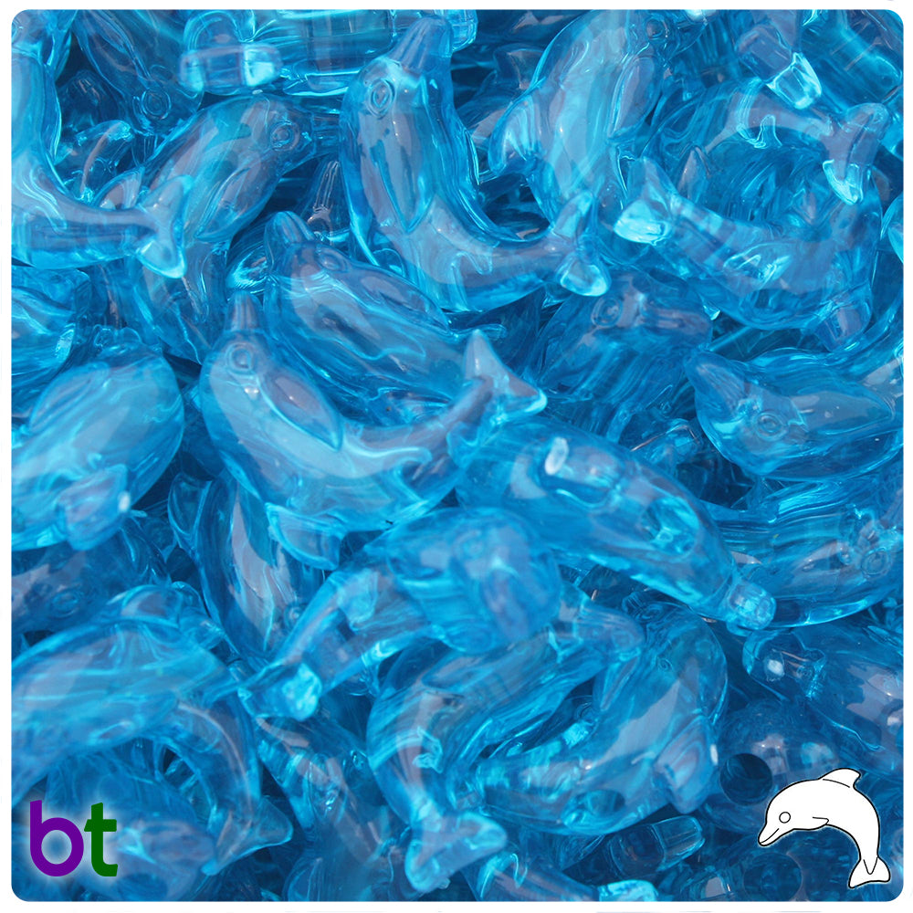 Turquoise Transparent 25mm Dolphin Pony Beads (8pcs)