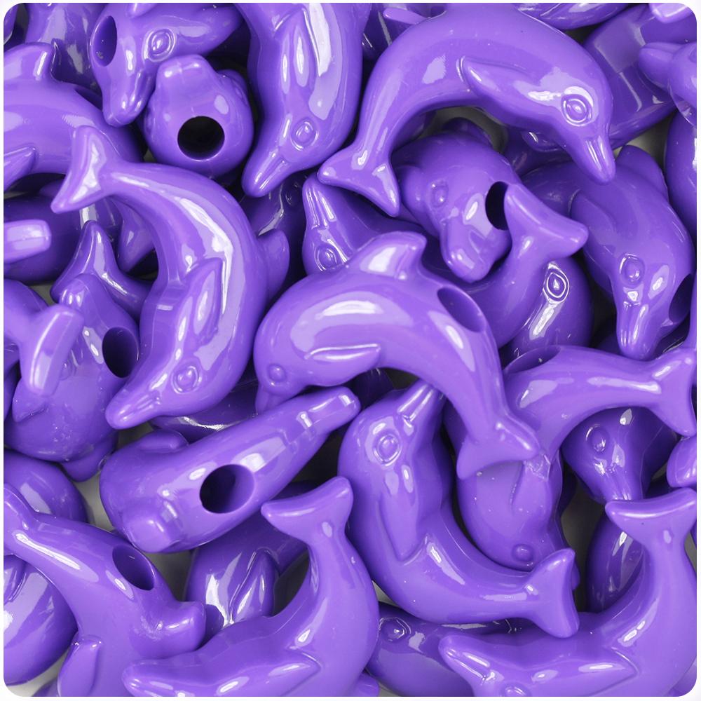 Dark Lilac Opaque 25mm Dolphin Pony Beads (8pcs)
