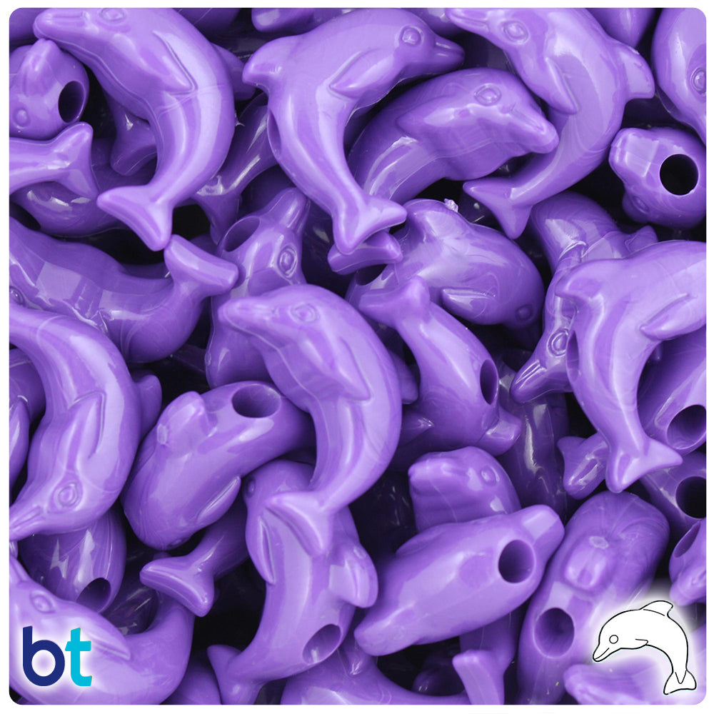 Dark Lilac Opaque 25mm Dolphin Pony Beads (24pcs)