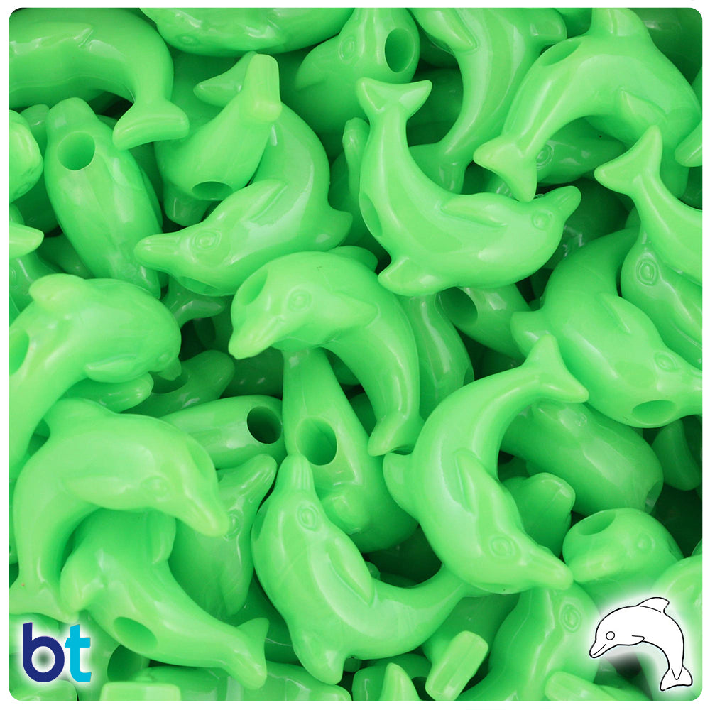 Lime Opaque 25mm Dolphin Pony Beads (24pcs)