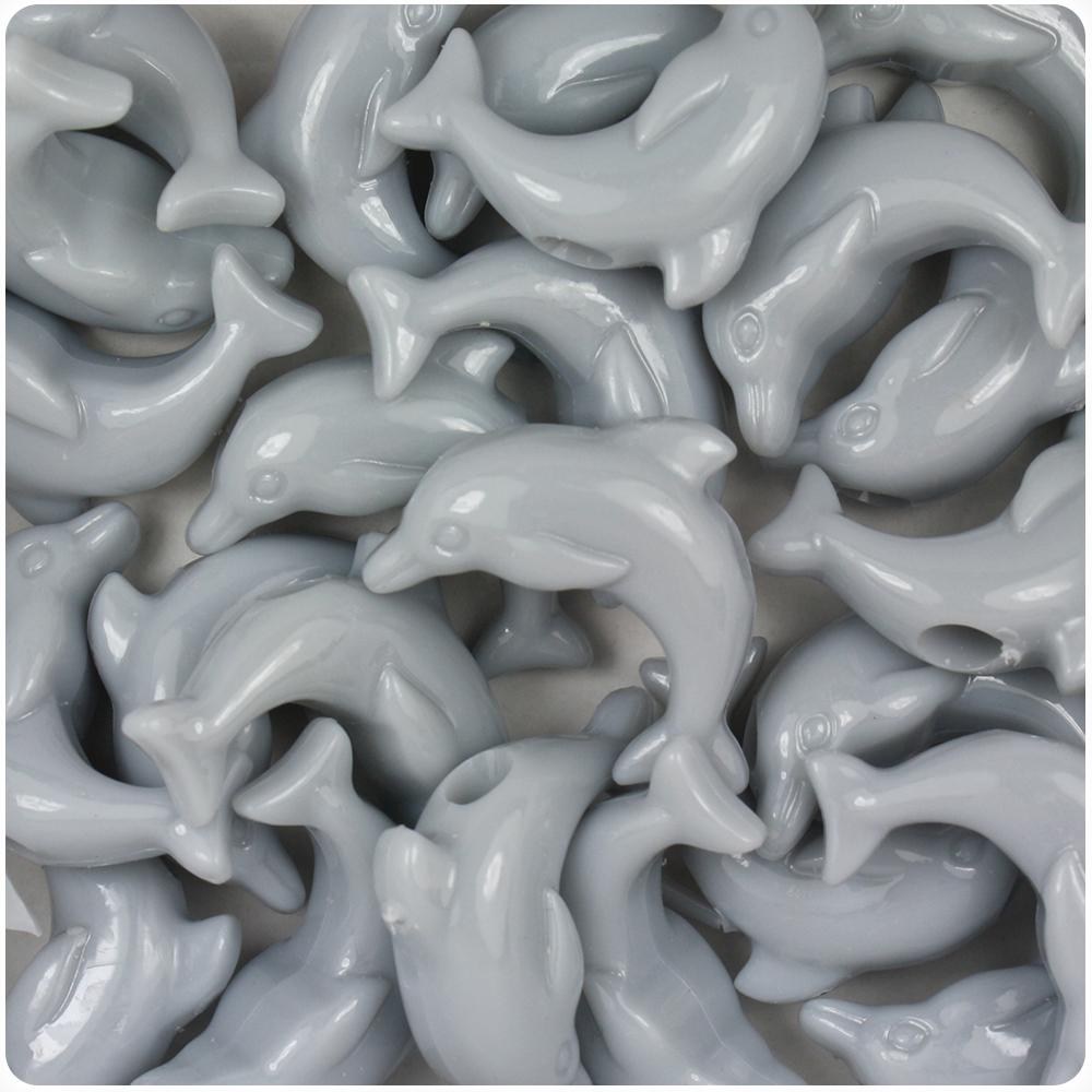 Grey Opaque 25mm Dolphin Pony Beads (8pcs)