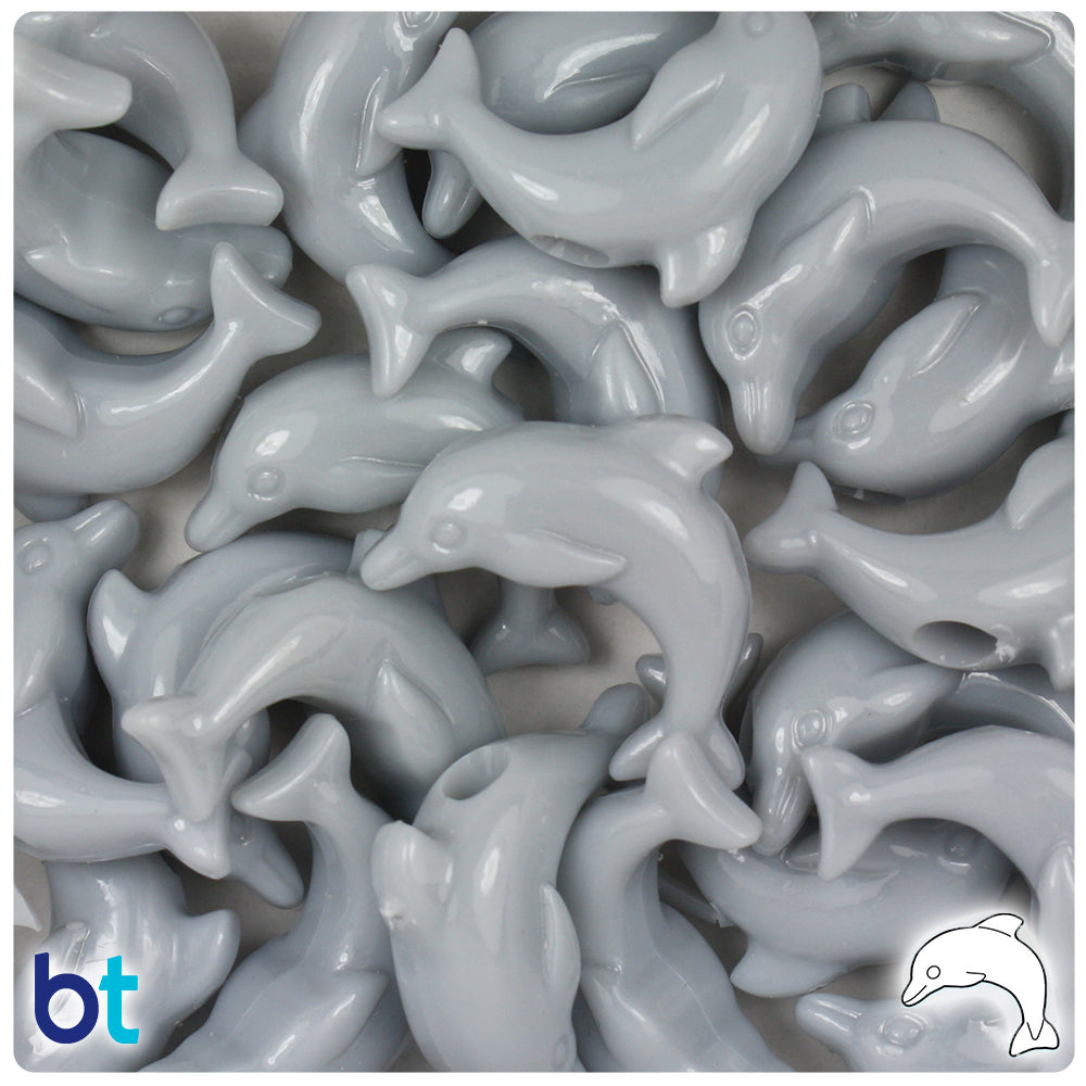 Grey Opaque 25mm Dolphin Pony Beads (24pcs)