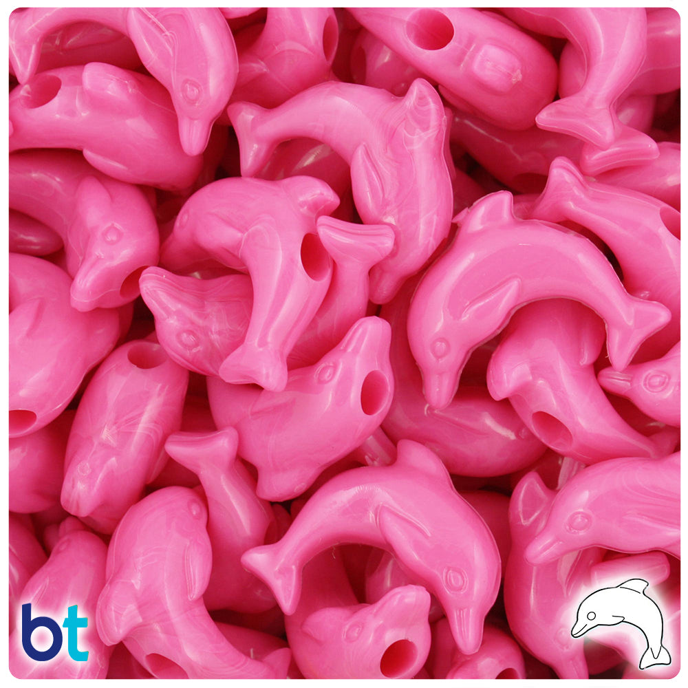 Dark Pink Opaque 25mm Dolphin Pony Beads (8pcs)