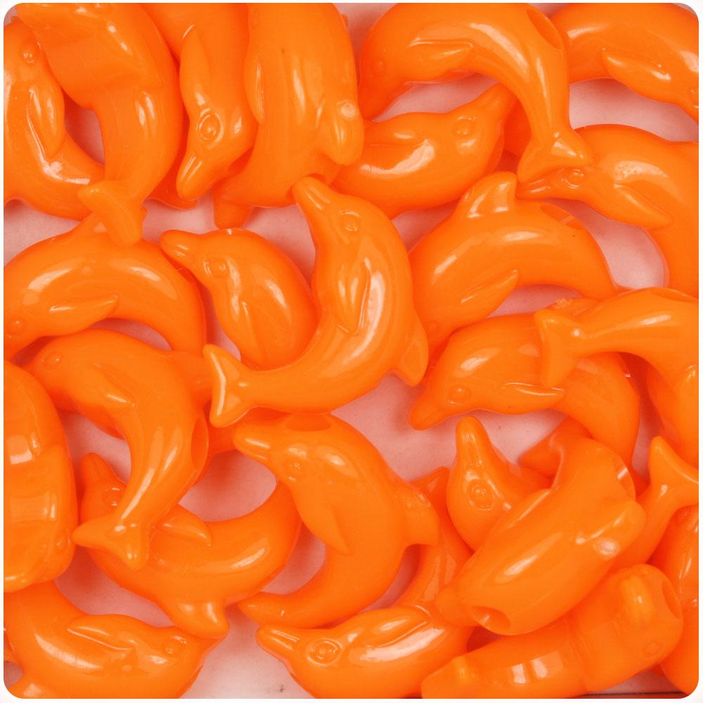 Orange Opaque 25mm Dolphin Pony Beads (8pcs)