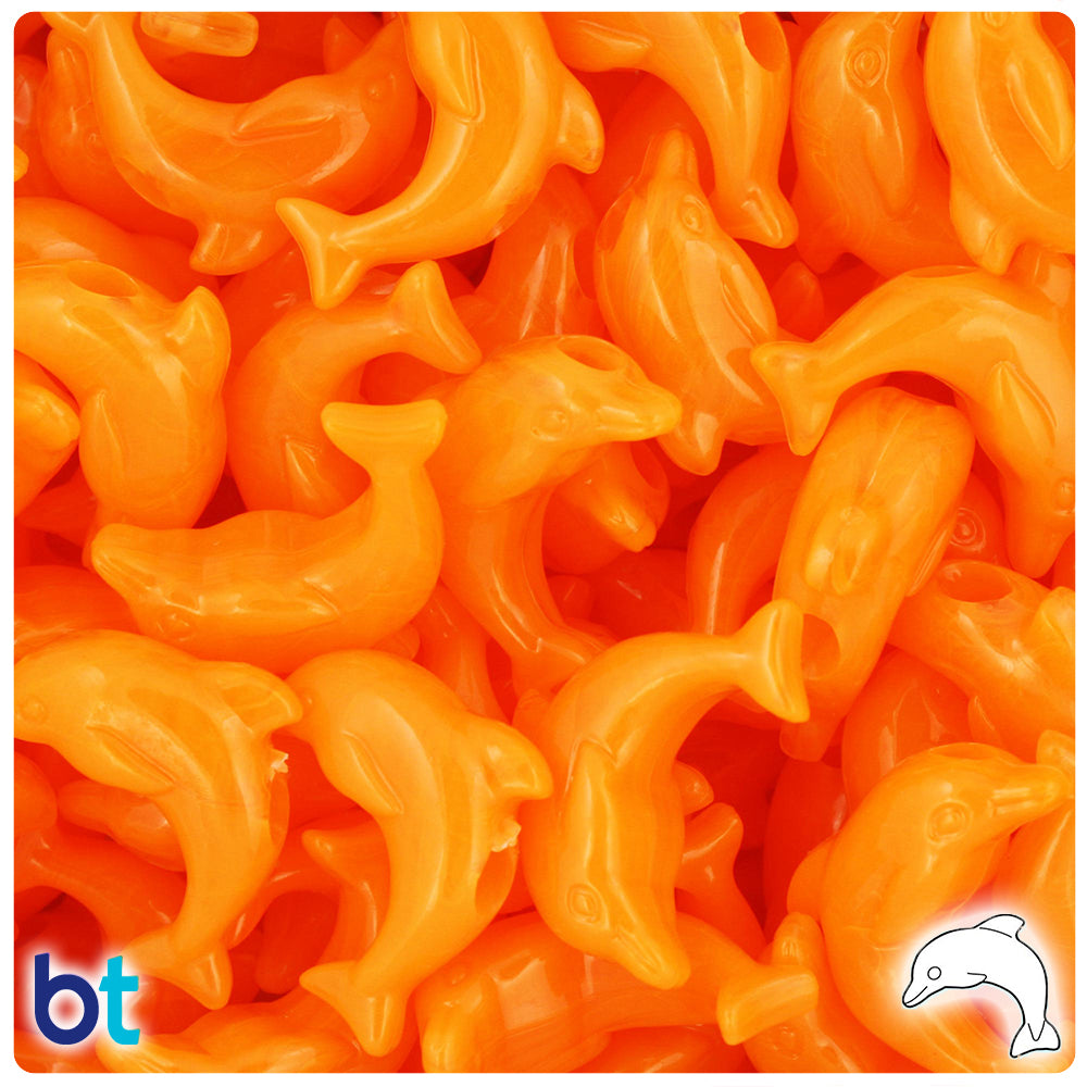 Orange Opaque 25mm Dolphin Pony Beads (24pcs)