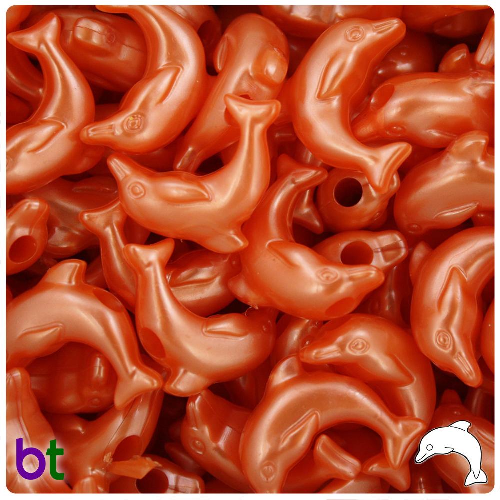 Orange Pearl 25mm Dolphin Pony Beads (8pcs)