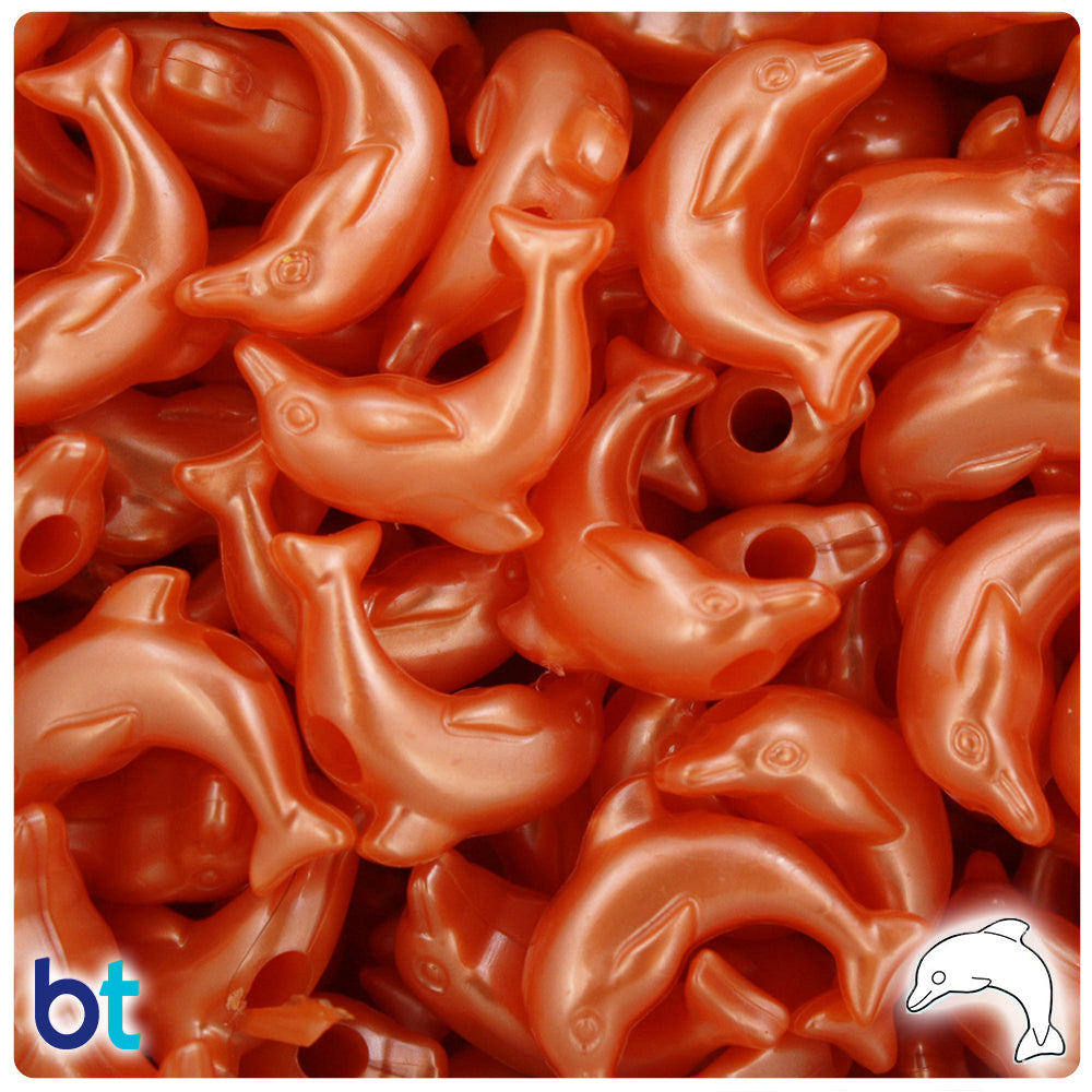 Orange Pearl 25mm Dolphin Pony Beads (24pcs)