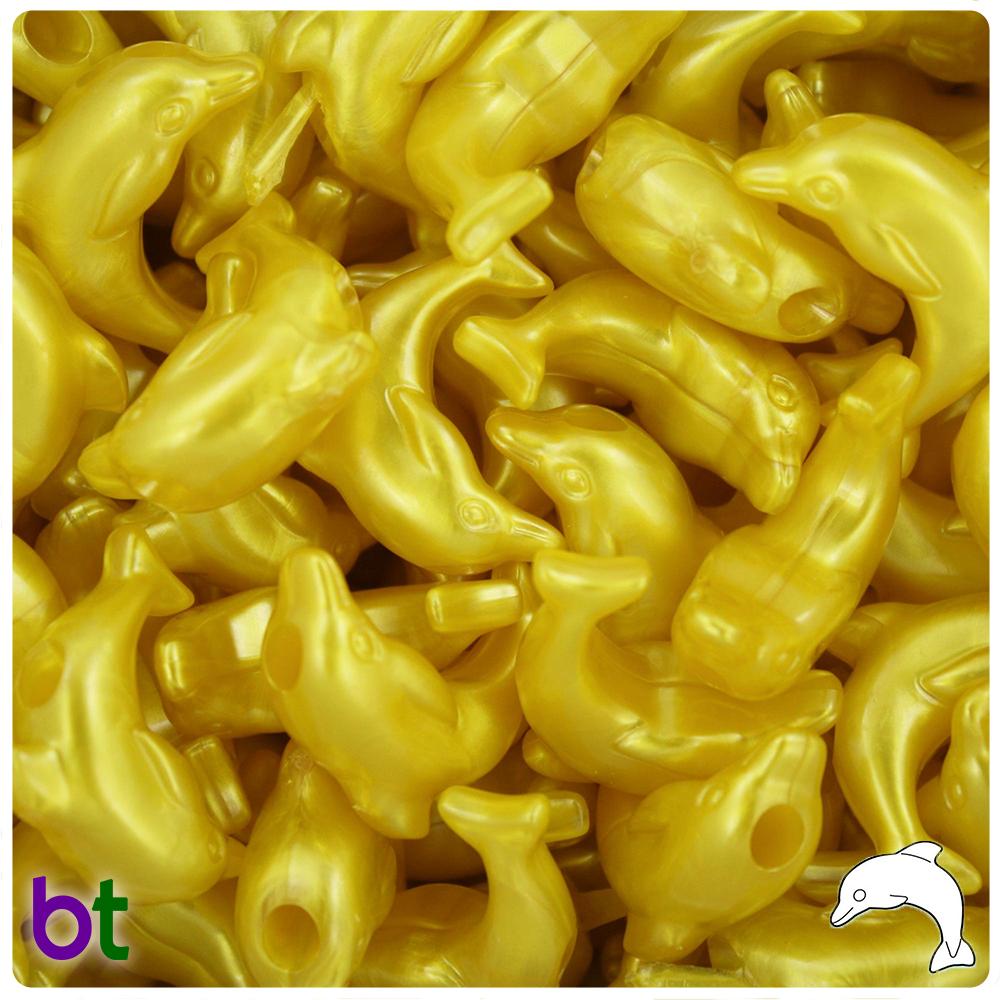 Yellow Pearl 25mm Dolphin Pony Beads (8pcs)