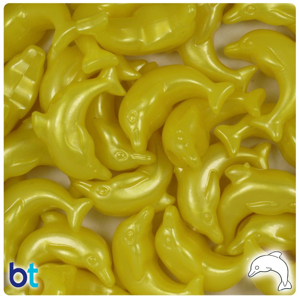Yellow Pearl 25mm Dolphin Pony Beads (24pcs)