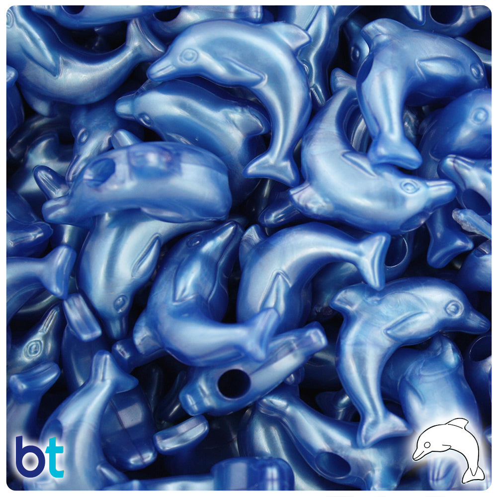 Dark Blue Pearl 25mm Dolphin Pony Beads (24pcs)