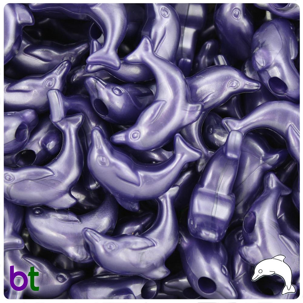 Dark Purple Pearl 25mm Dolphin Pony Beads (8pcs)