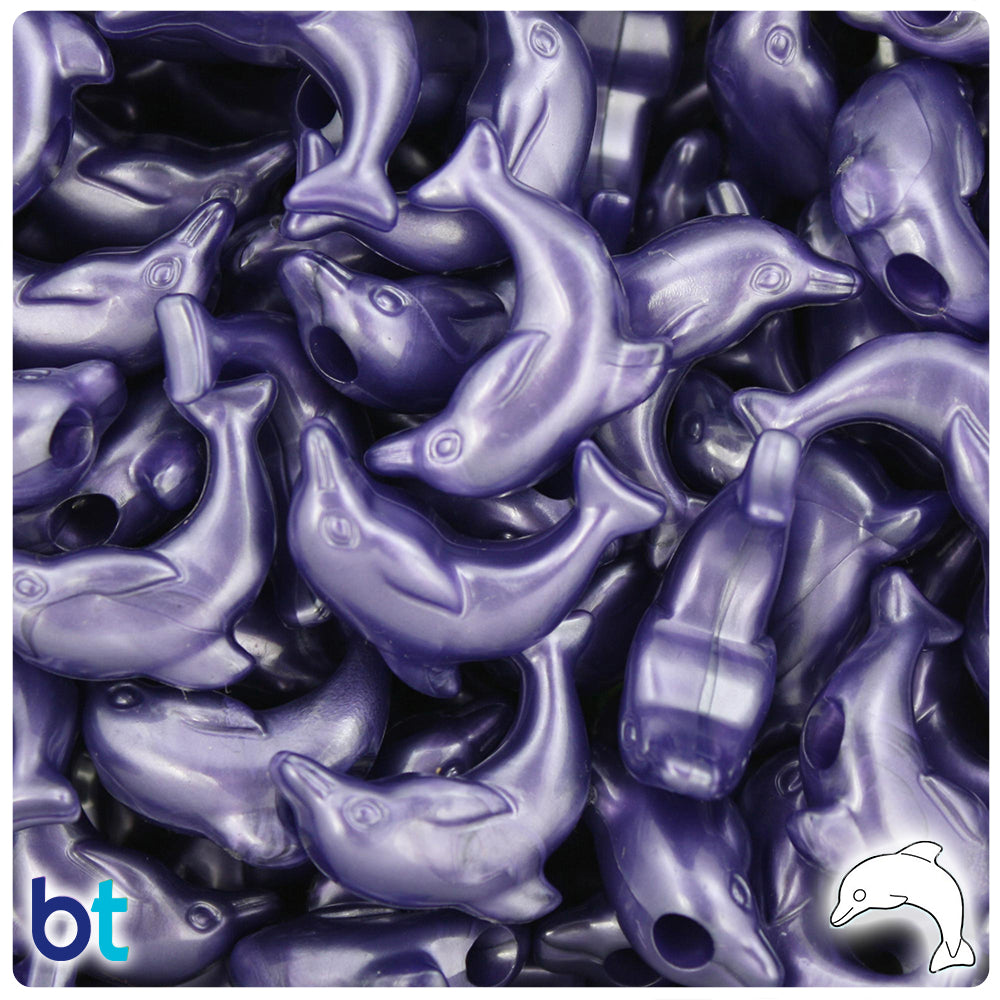 Dark Purple Pearl 25mm Dolphin Pony Beads (24pcs)