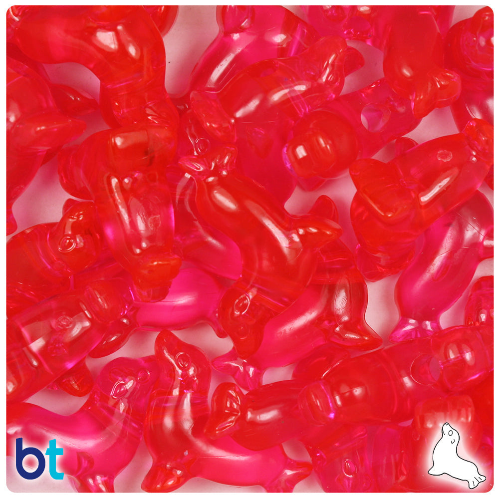 Hot Pink Transparent 24mm Seal Pony Beads (8pcs)
