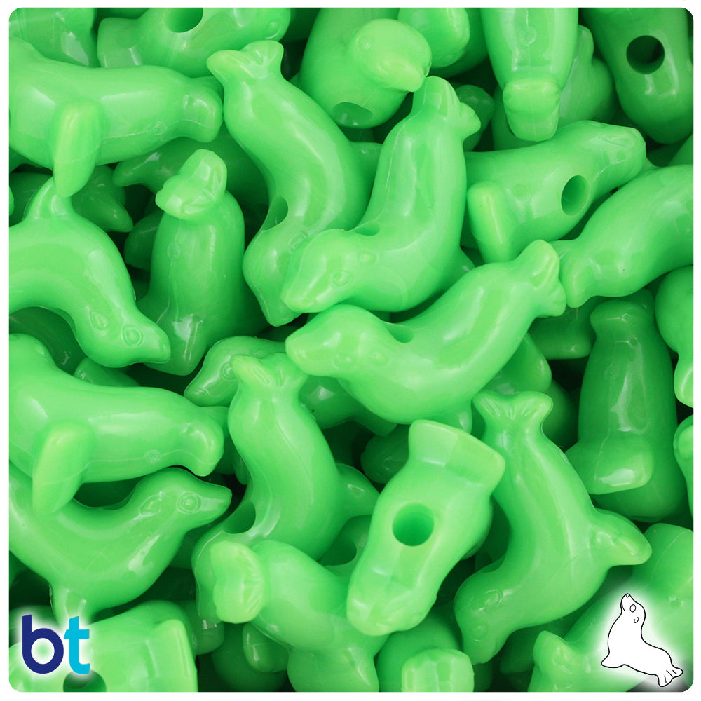 Lime Opaque 24mm Seal Pony Beads (24pcs)