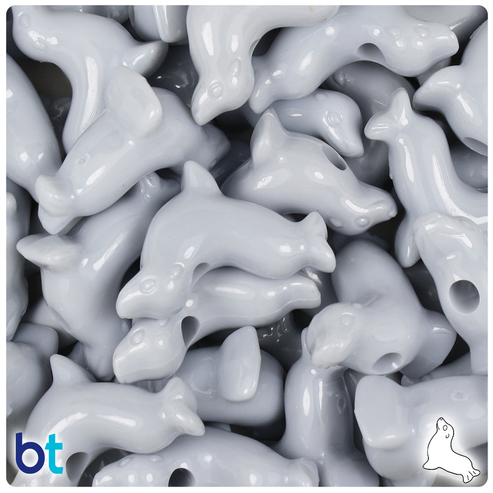 Grey Opaque 24mm Seal Pony Beads (24pcs)