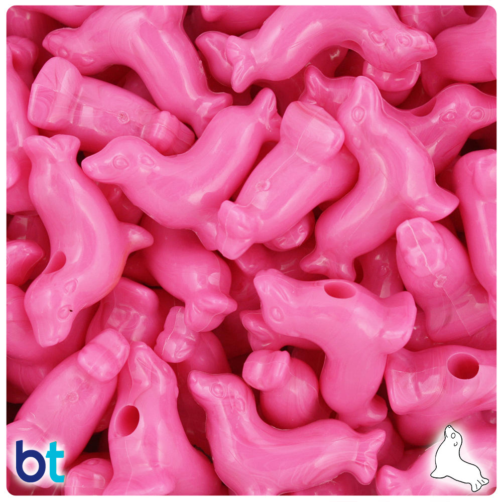 Dark Pink Opaque 24mm Seal Pony Beads (24pcs)