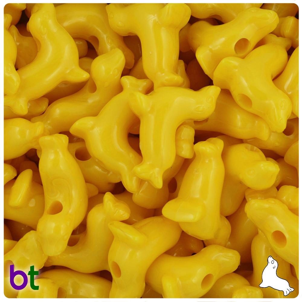 Bright Yellow Opaque 24mm Seal Pony Beads (8pcs)