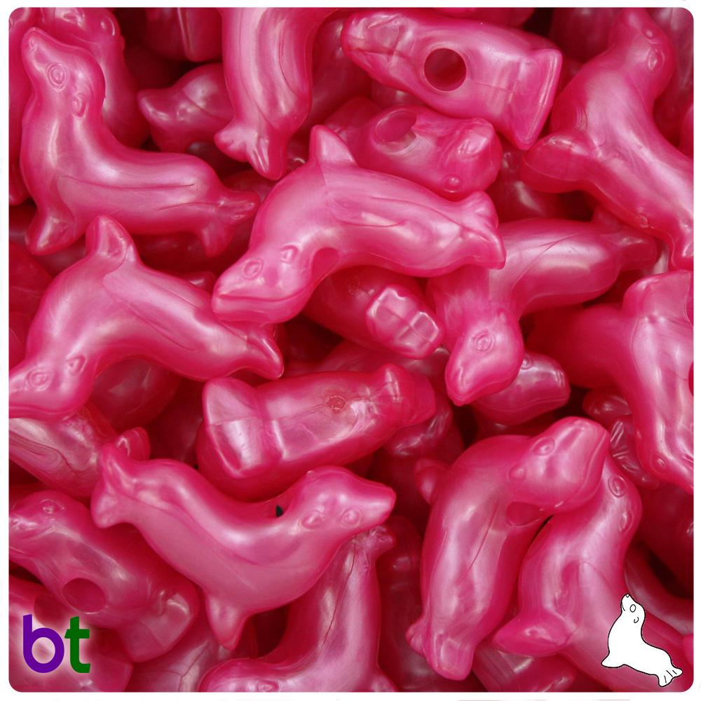 Hot Pink Pearl 24mm Seal Pony Beads (8pcs)